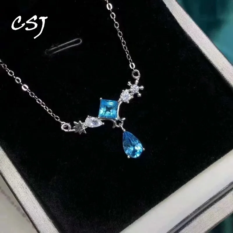 Женский кулон CSJ из натурального топаза серебро 925 пробы вечерние ювелирные