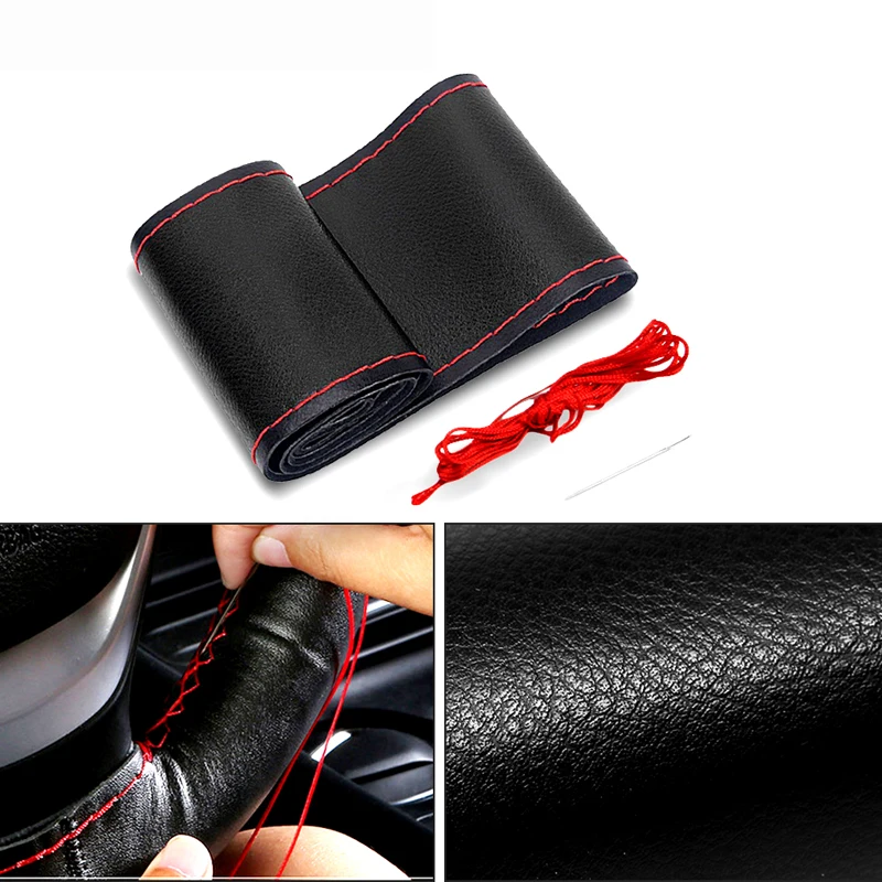 38CM Car Steering Wheel Covers With Needles And Thread For Audi A4 B4 B5 B6 B7 B8 Avant Allroad 2014 2015 2016 2017 Styling |
