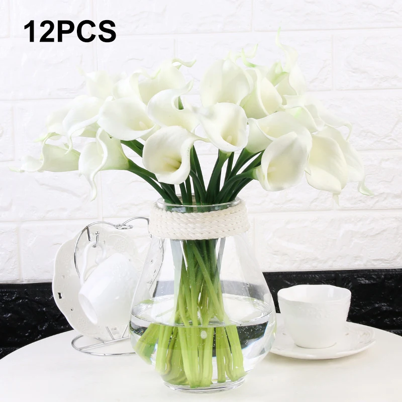 12 шт. ручной работы Цветы Калла Лилия Свадебный Букеты свадебные светодиодные