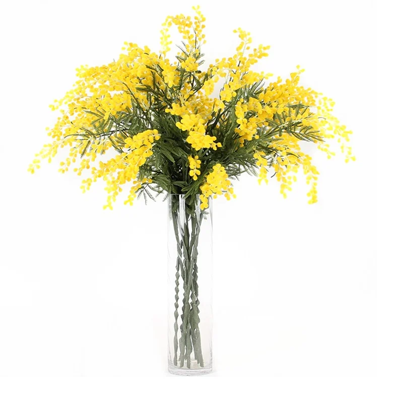 5 piece yellow 87cm Индиго-5 шт. плюш Австралия акации желтый Мимоза спрей вишня искусственный свадебный цветок праздничный Декор - Цвет: 5 piece yellow 87cm