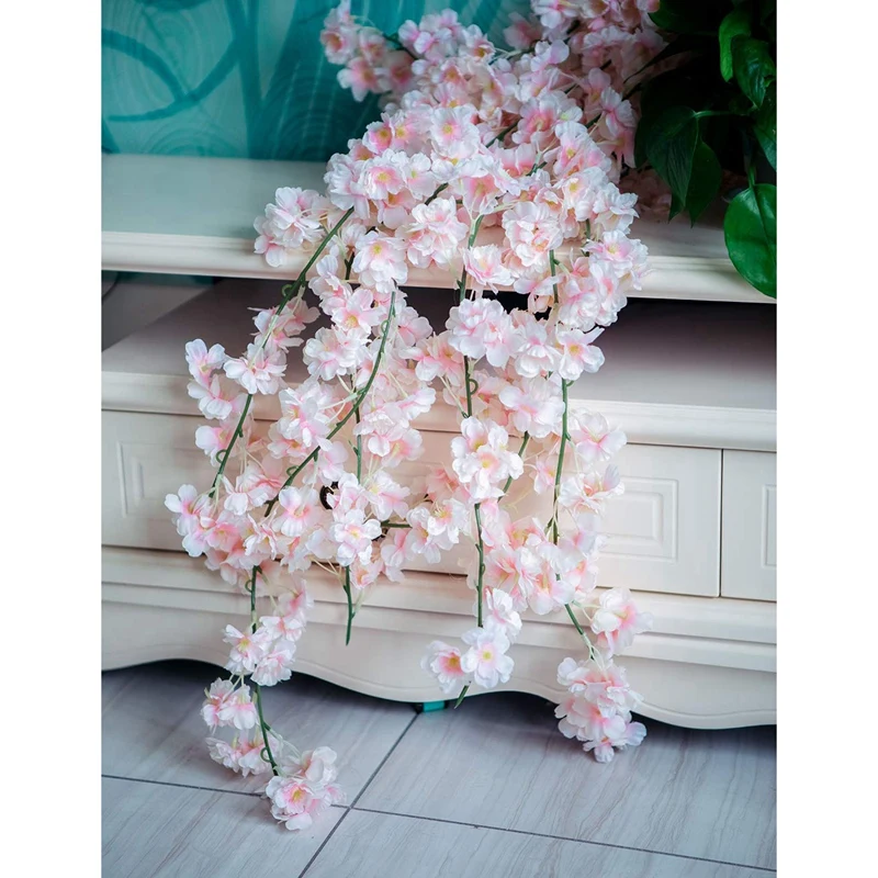 

4Pcs Artificial Cherry Blossom Flower Vines Hanging Silk Flowers Garland for Wedding Party Home Decor