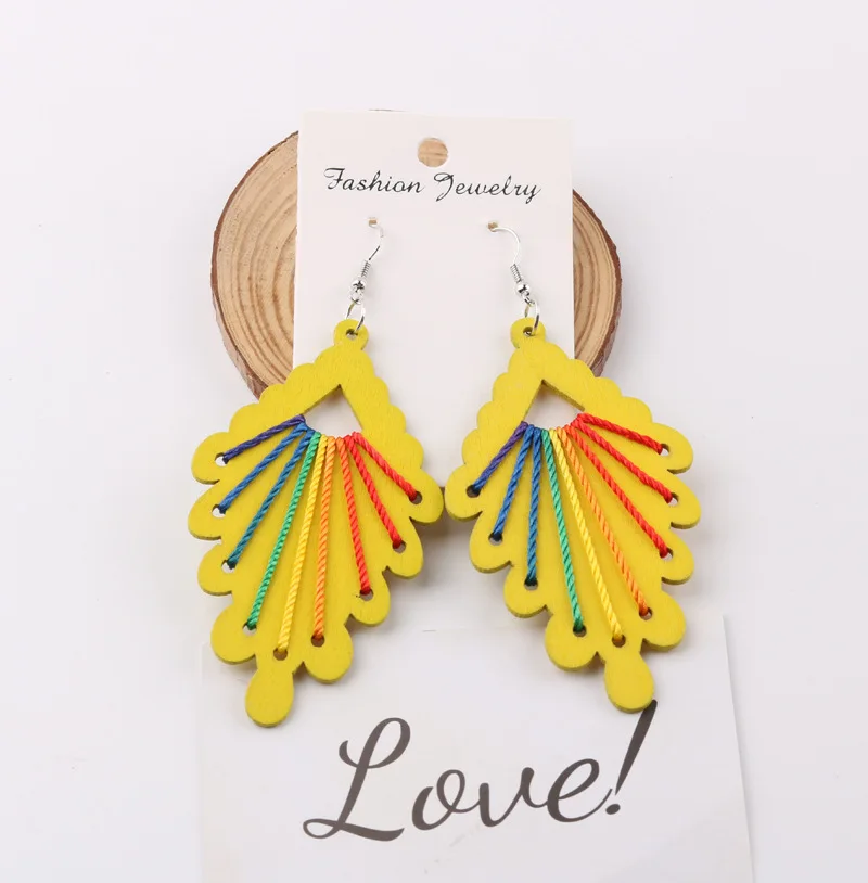 

Ethnic Style Hand Winding Wood Earrings Trendy Colorful Geometric Dangle Earrings for Women Holiday Party Accessories Girl Gifts