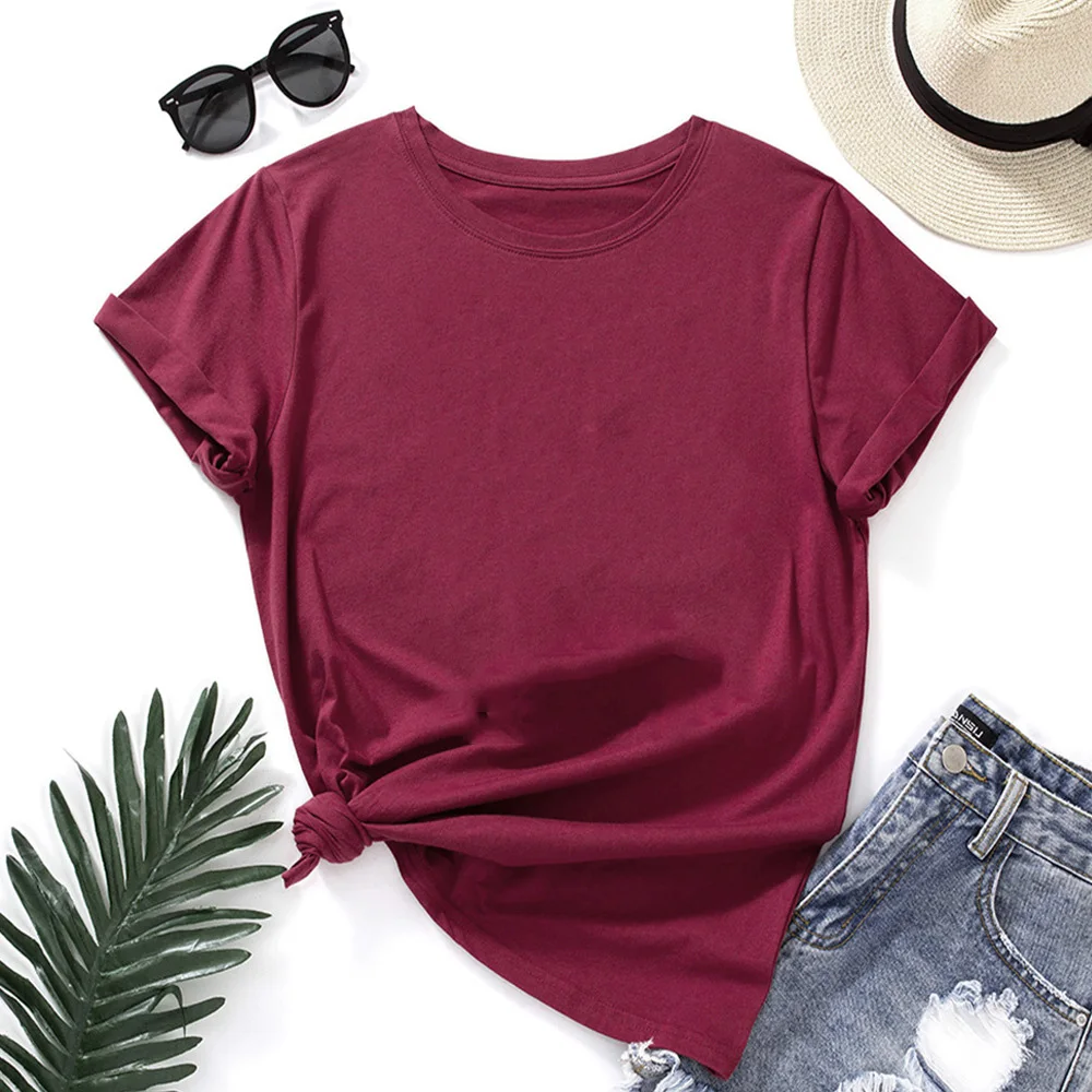 

Solid color T Shirt Women Short Sleeve O Neck Loose Tshirt Women Tee Shirt Female Tops Camisetas Mujer