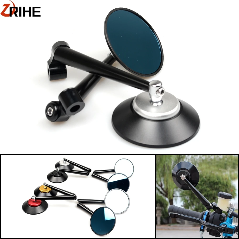 

Universal Aluminum Motorcycle Mirror Moto Bike Rearviews Side Blue Glass Handle Mirrors For honda yamaha bmw suzuki bike
