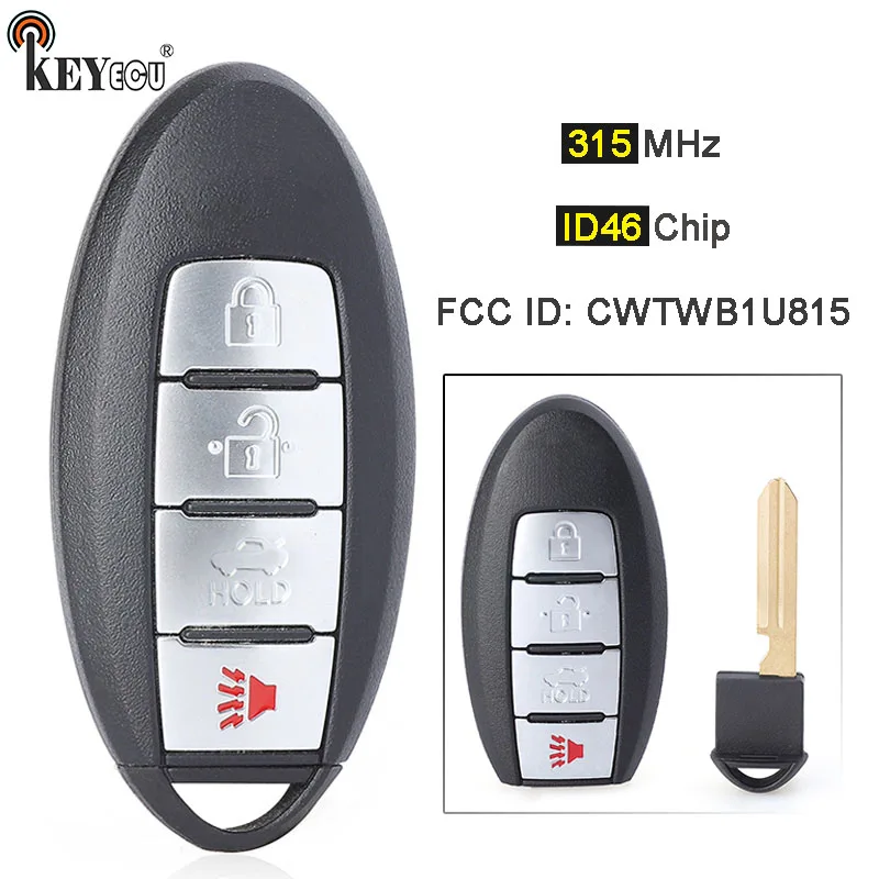 

KEYECU 433.92MHz 4A Chip FCC lD: KR5S180144106 Continental: S180144109 Smart Remote Key Fob 4 Button for Nissan Rogue 2017 2018