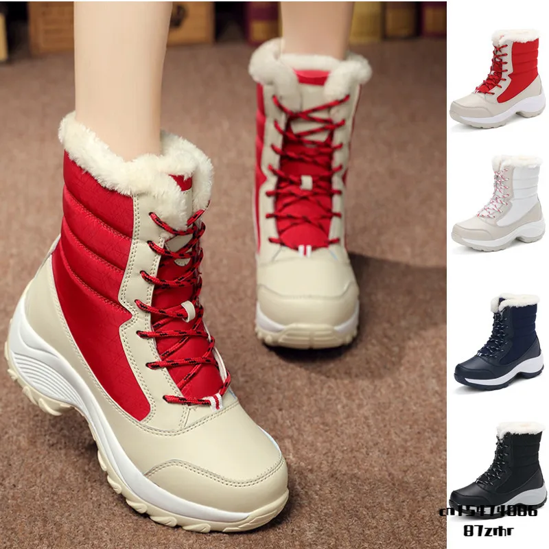 

Winter Casual Shoes Warm Women's Walking Boots Hight Top Lace Up Flatform Velvet Ladies Ankle Boots