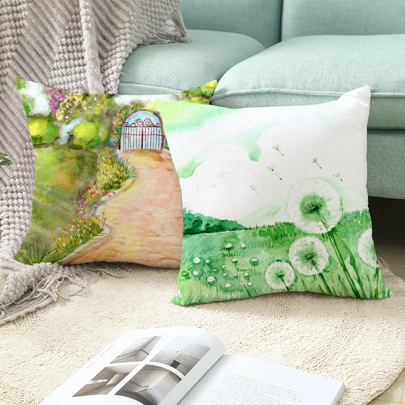 

Watercolour Plants Pillow Cushion Cover Home Decor Polyester Spring Cartoon Sofa Car Pillowcase Throw Pillows 45x45cm kussenhoes