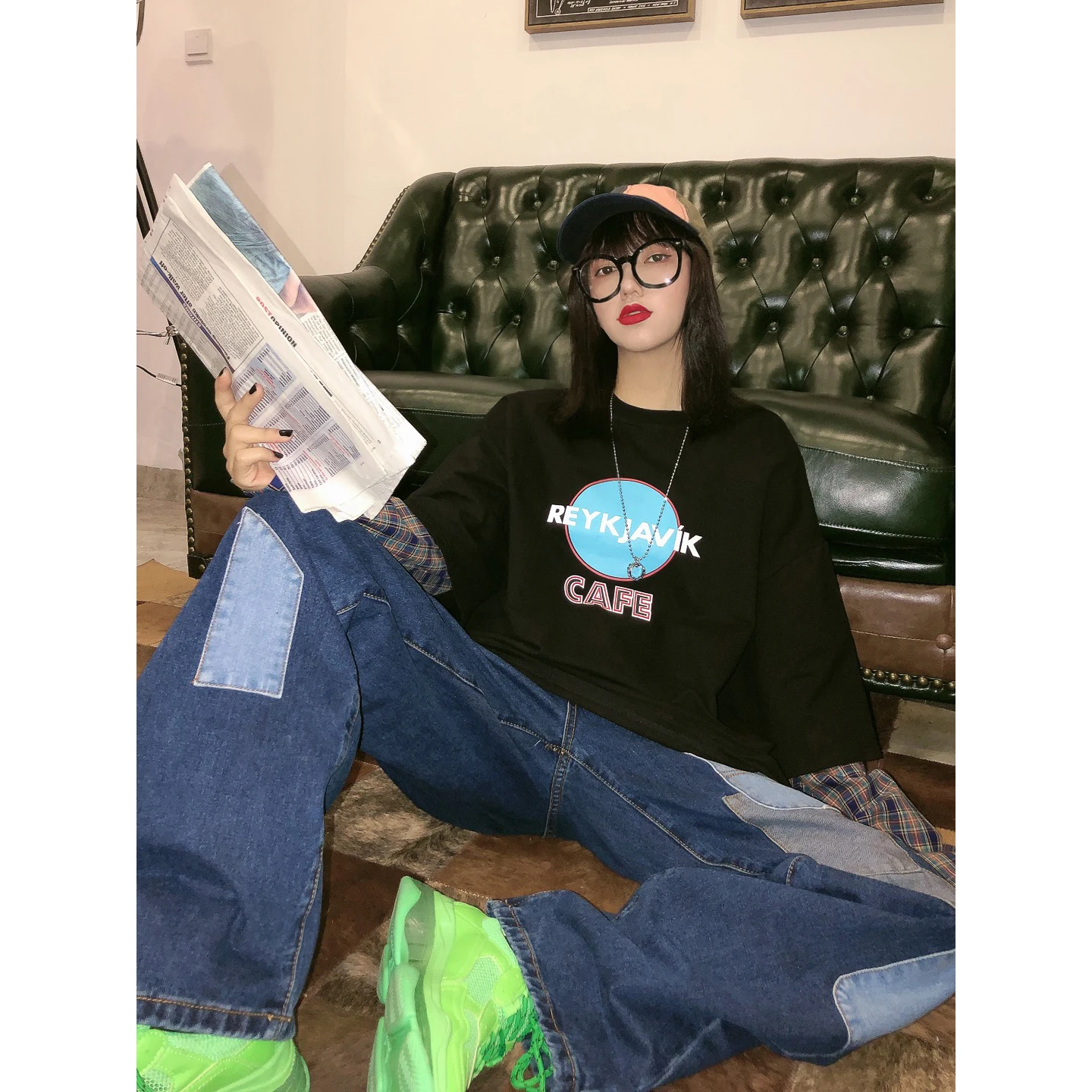 Женские прямые джинсы трубы в гонконгском стиле свободные тонкие с высокой