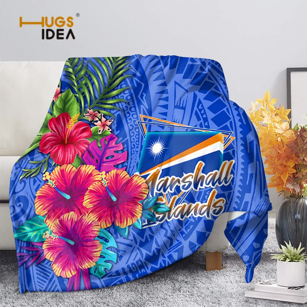 

Hawaiian Hibiscus Print Throw Blanket Print Blue Marshall island Sherpa Blankets for Sofa Customized DIY Kids Plush Thin Quilt