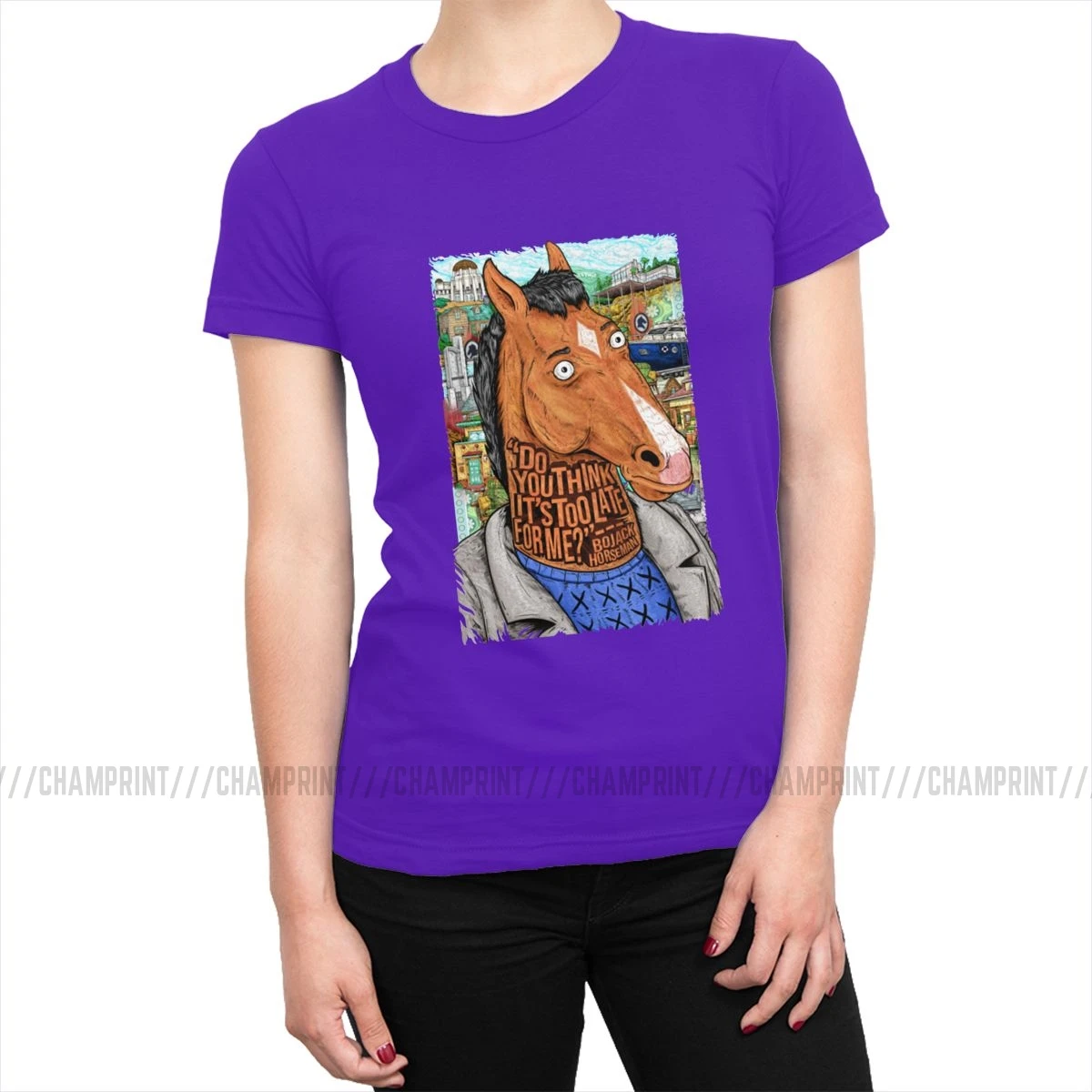 Женская футболка Bojack Horseman с забавным рисунком, эстетическая футболка с круглым вырезом, хлопковая уличная одежда размера плюс, женская одежда - Цвет: Фиолетовый