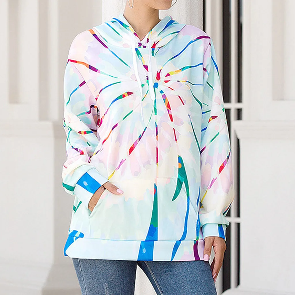Women Loose Tie-dye Printed Hoodies Pullover Casual Long Sleeve Sweatshirts Tops Las Mujeres Sweetshirts Спортивный Костюм Женск