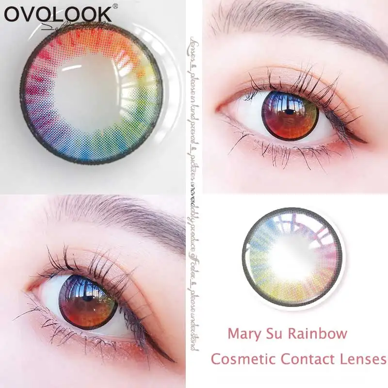 ovolook 2pcspair colored lenses for eyes rainbow contact lenses yearly use eye contacts colored contacts free global shipping