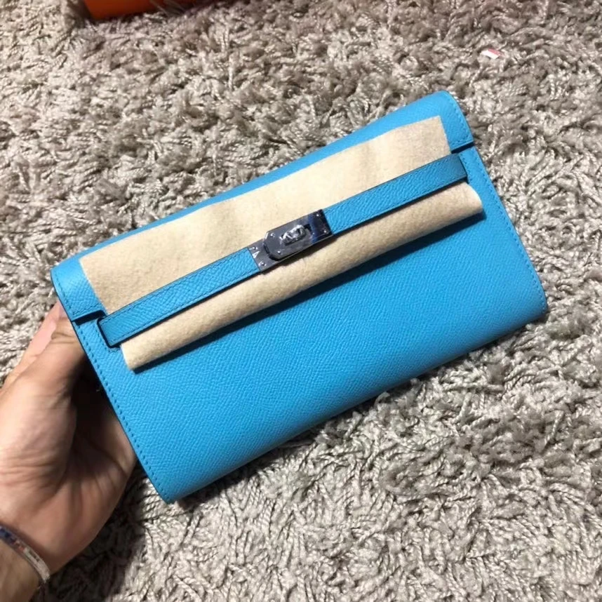 

DESIGNERS WALLET,Brand Purse,WOC Bag,Dark Green,Sky Blue 2Colors,Epsom Leather, Handmade Quality, Fast delivery