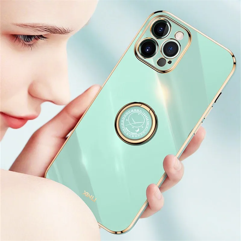 Глянцевый чехол с кольцом-кронштейном для apple iphone 13 pro max 12pro 1113 6 7 8plus x s xs xr Гладкий