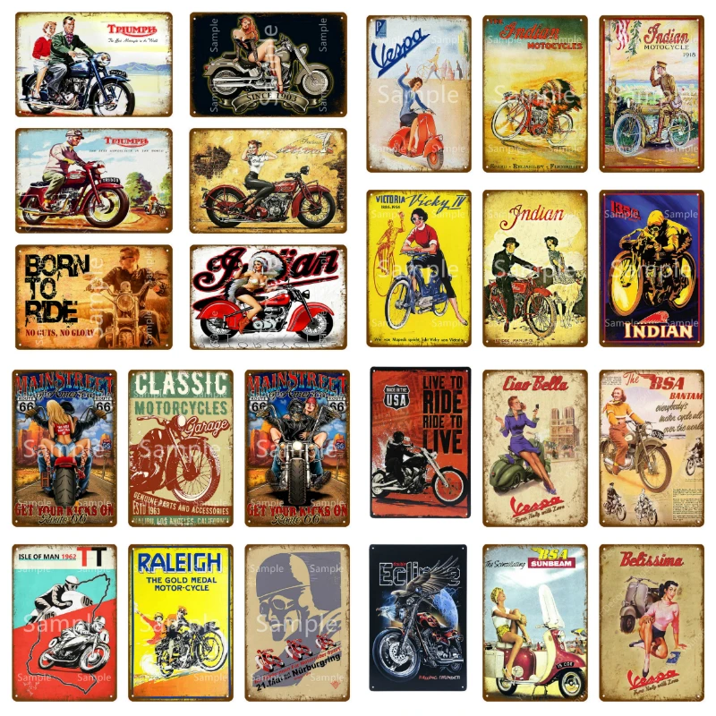 Классический Мотоциклы винтажные металлические знаки гараж на стене дома Декор