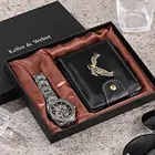 Мужские автоматические механические часы с кошельком в комплекте золотые серебряные модные часы подарок для парня или мужа