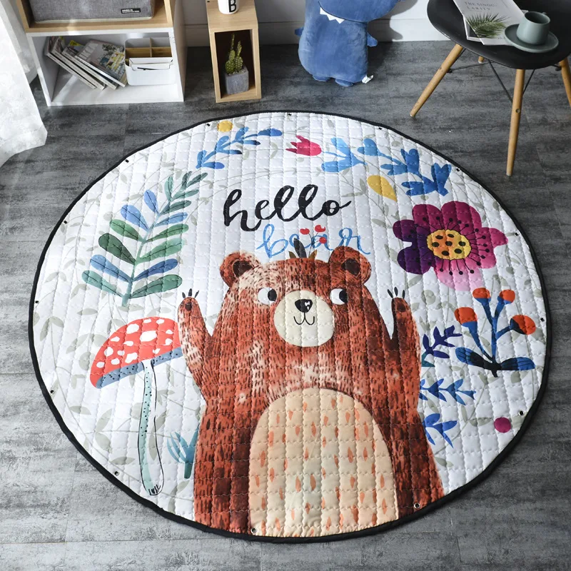 

150cm Animal Baby Play Mats Round Kids Rug Toys Children's Carpet Cotton Developing Mat Rug Baby Puzzle Play Mat Storage Bag Toy