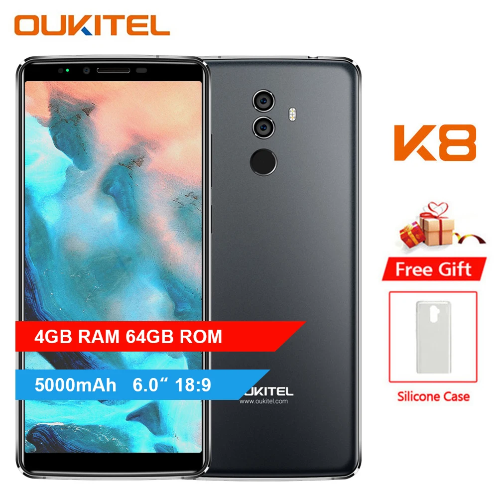 Oukitel k8 6 0 дюймов 18:9 4 Гб ОЗУ 64 ПЗУ MT6750 5000 мАч батарея восьмиядерный смартфон Лицо ID