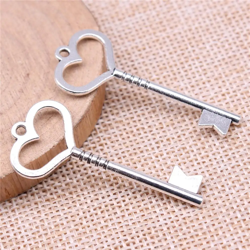

Key Charms For Jewelry Making Findings Handmade DIY Craft 4pcs Antique Silver Color 46mm