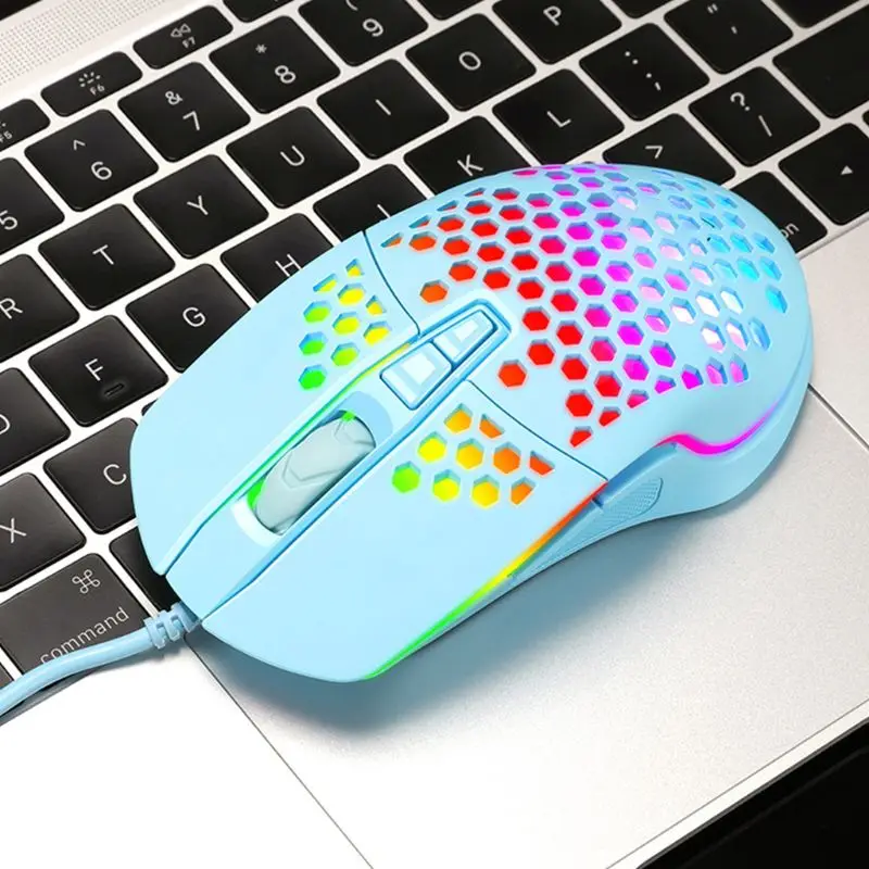 

Lightweight Wired Gaming Mouse Hollow Honeycomb Pattern Game Mice with RGB Colorful Light Effect for Game Lovers