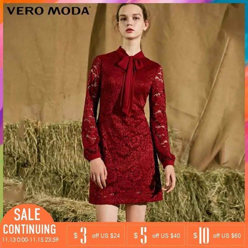 Vero Moda сплошной цвет кружевное платье с воротником Галстуки | 317361516|Женские платья|