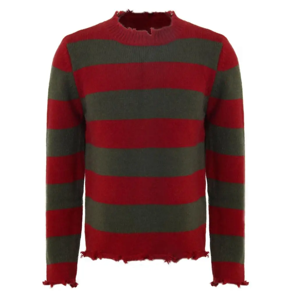 Horrific Cosplay Sweater Dresses Red Green Striped Outfits One-piece Dress Halloween Cosplay Costumes for Men Women images - 6