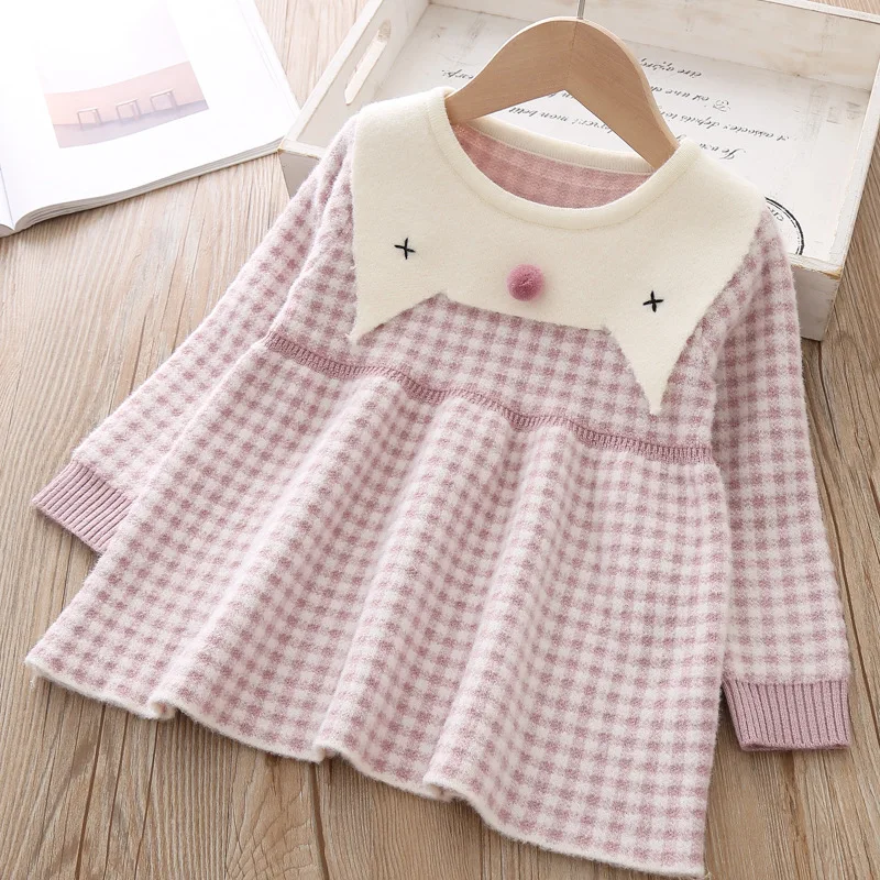 Вязаная одежда для девочек детское платье детская на осень и зиму теплый костюм