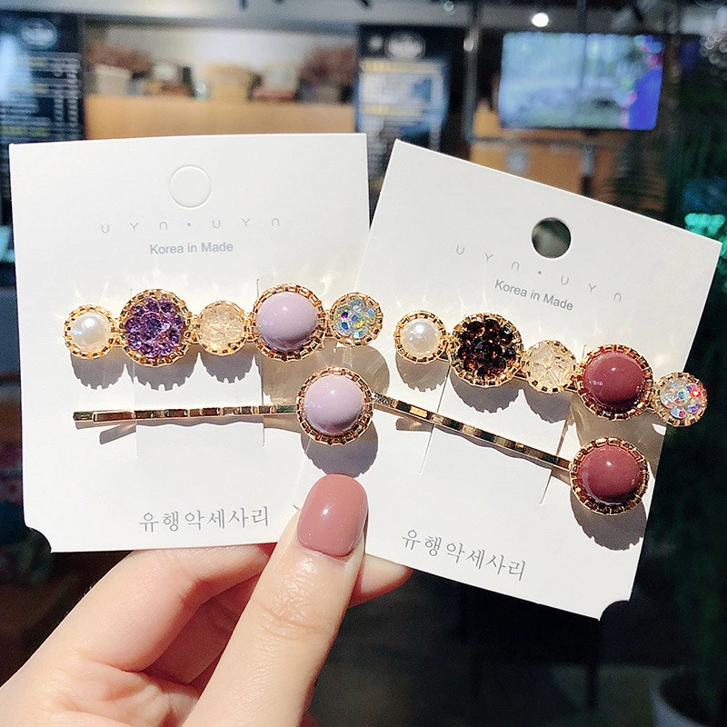 2 шт./компл. Корейская Милая заколка для волос с жемчугом и кристаллами простая