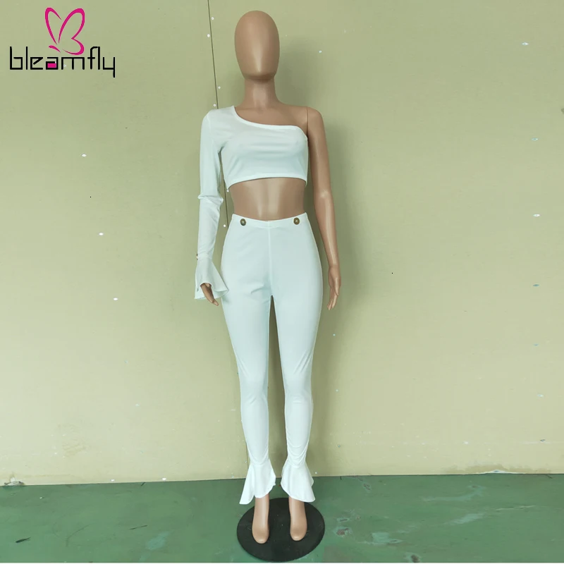 Одноцветный белый женский сексуальный комплект из двух предметов на одно плечо с