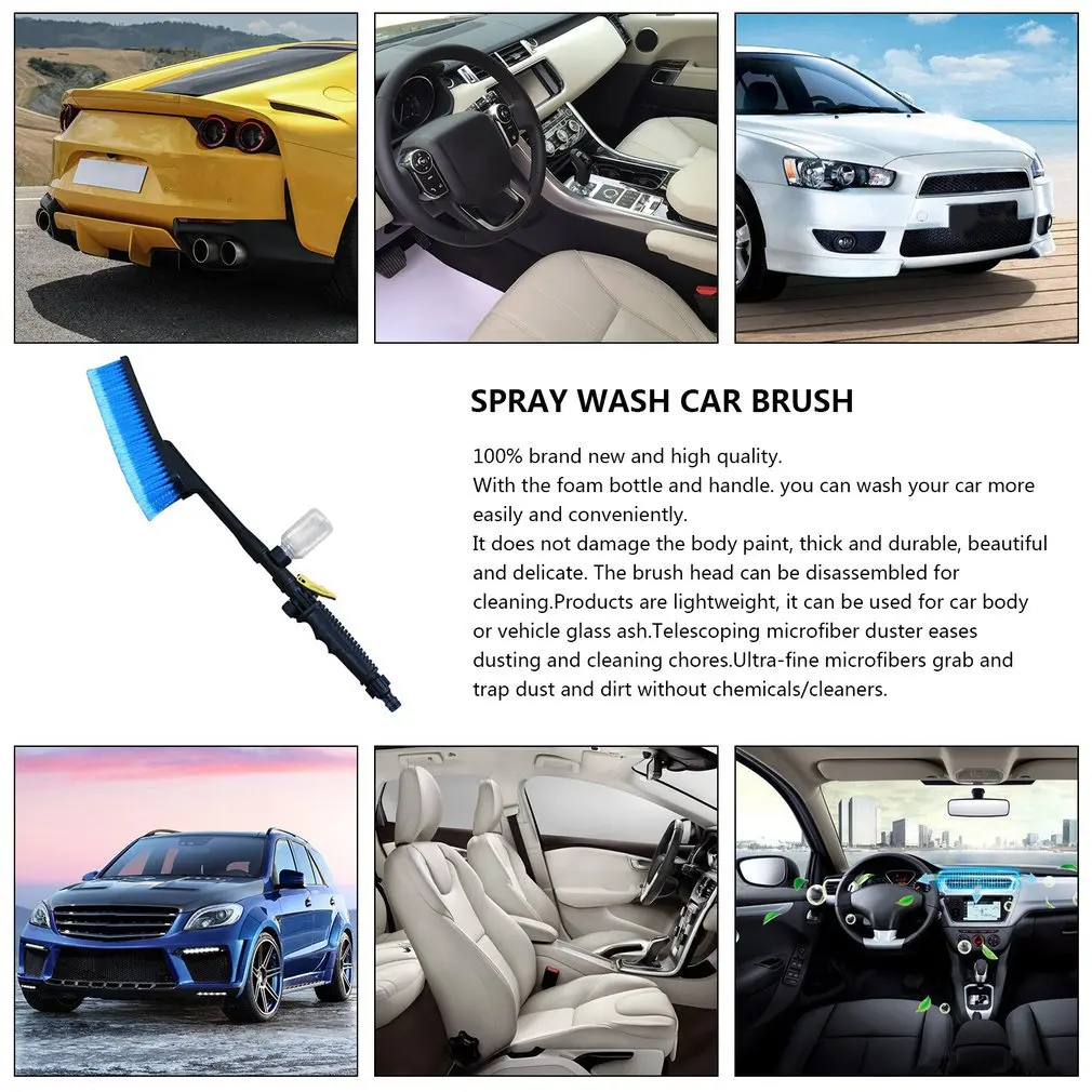 

1pc Blue Car Wash Brush Auto Exterior Retractable Long Handle Water Flow Switch Foam Bottle Car Cleaning Brush