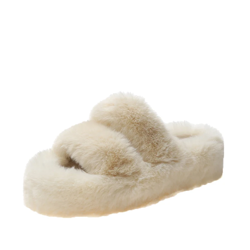 Lady winter slipper Large high-heeled thick bottomed wool slippers for women to wear outside in winter 35-41