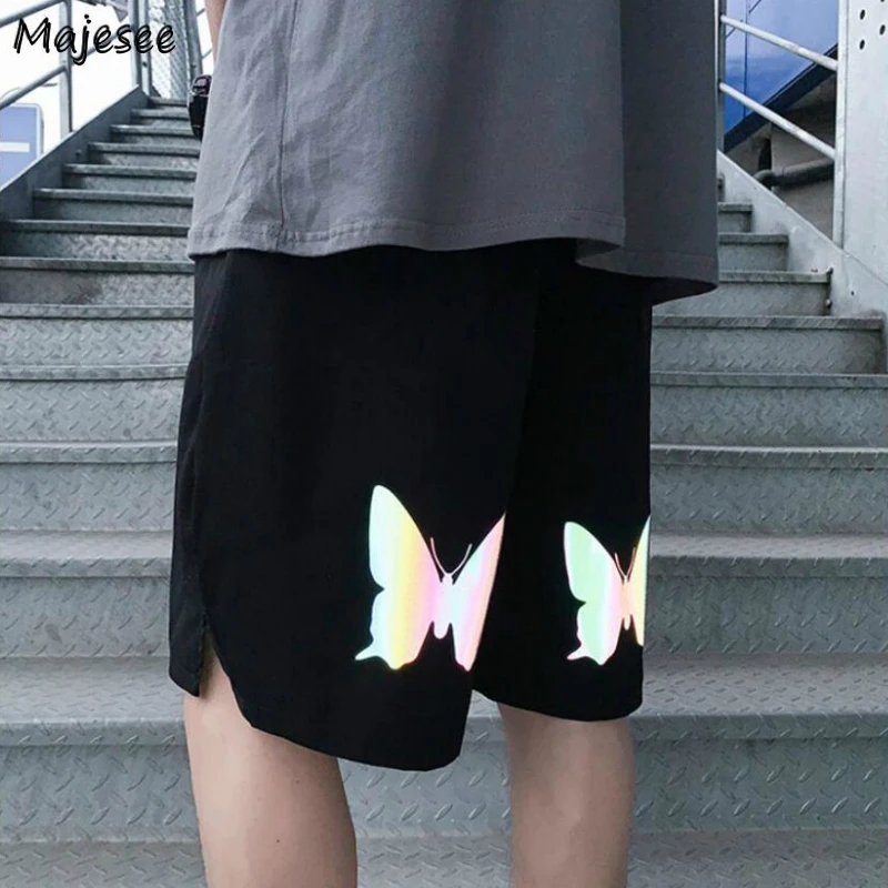 

Casual Shorts Men Butterfly Printed Chic Reflection High Street Mens Short Hip-hop Harajuku Straight All-match Korean Style New