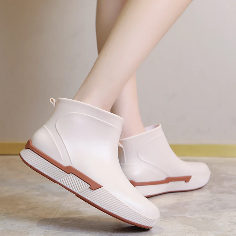 

Ankle Rain Shoes Women Waterproof Water Shoes Ankle PVC Rainboots New Female Fashion Solid Fishing Boots Slip On Winter galoshes
