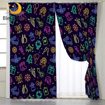 Blessliving Merry Christmas Living Room Curtain Holiday Elements Bedroom Curtain Colorful Window Curtain Cartoon Cortinas 1pc 1