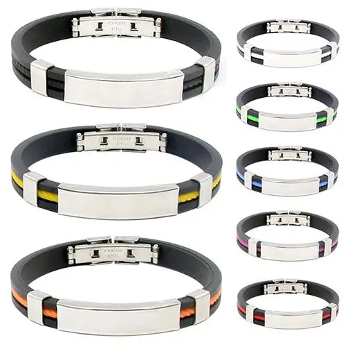 

HOT SALES！！！New Arrival Men's Women's Cool Stainless Steel Rubber Wristband Bangle Clasp Cuff Bracelet Wholesale Dropshipping