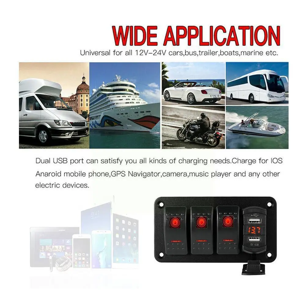 

Входная панель переключателя с USB, подходит для автомобилей, лодок, красных лодок, домов на колесах светодиодный светодиодных грузовиков, K0D2