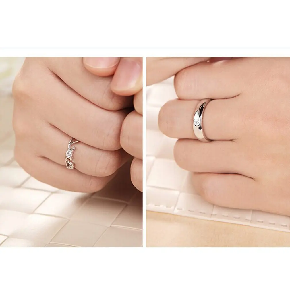 Модные креативные Открытые Кольца для пар обручальные кольца с цирконием