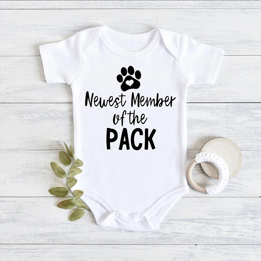 

Personalised New Member of the Pack Onesies Custom baby shower Announcement Baby Gift Surprise Baby Reveal pet baby