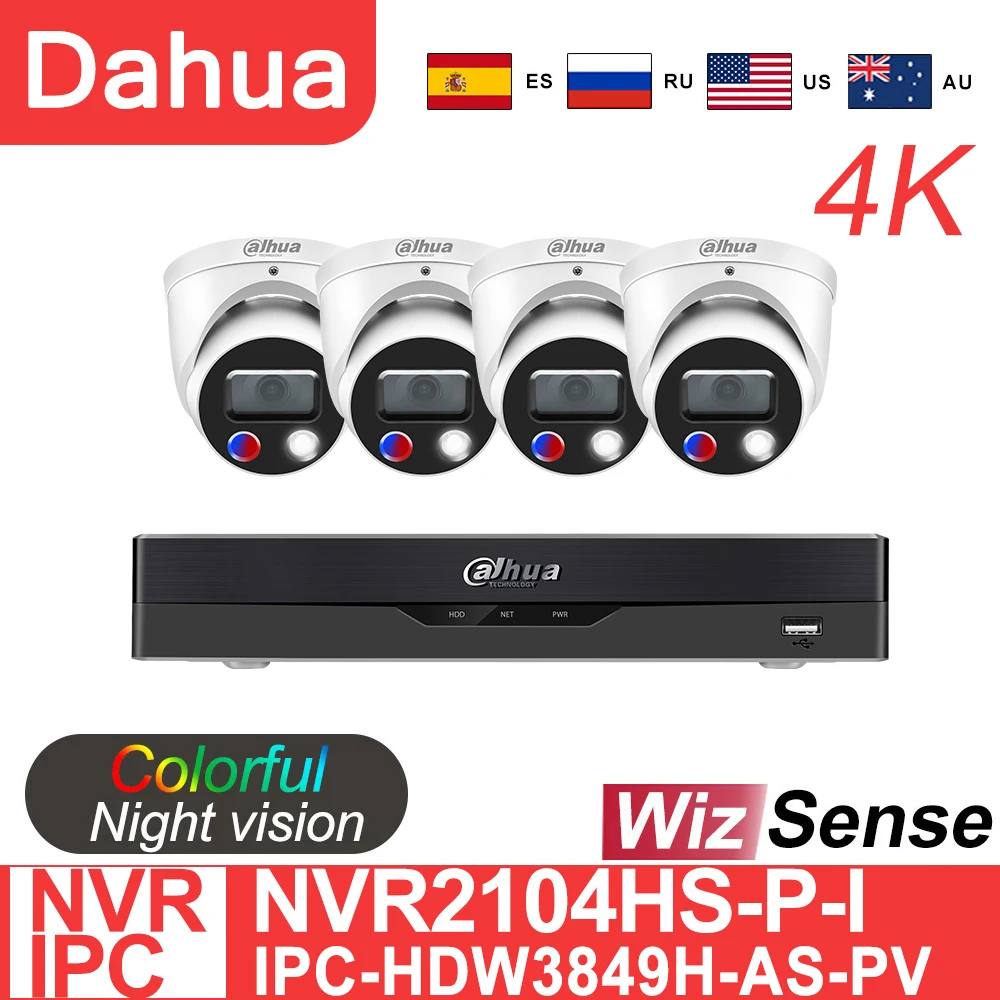 

Набор Dahua 4K 4-канальный сетевой видеорегистратор, видеорегистратор 8 Мп, IP-камера Wizsense, система наблюдения