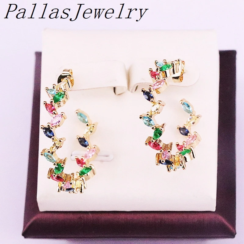 

5 пар радужных cz вставки из циркония круглые серьги, Высококачественная золотая серьга-гвоздик для женщин девушки подарок ювелирные издели...