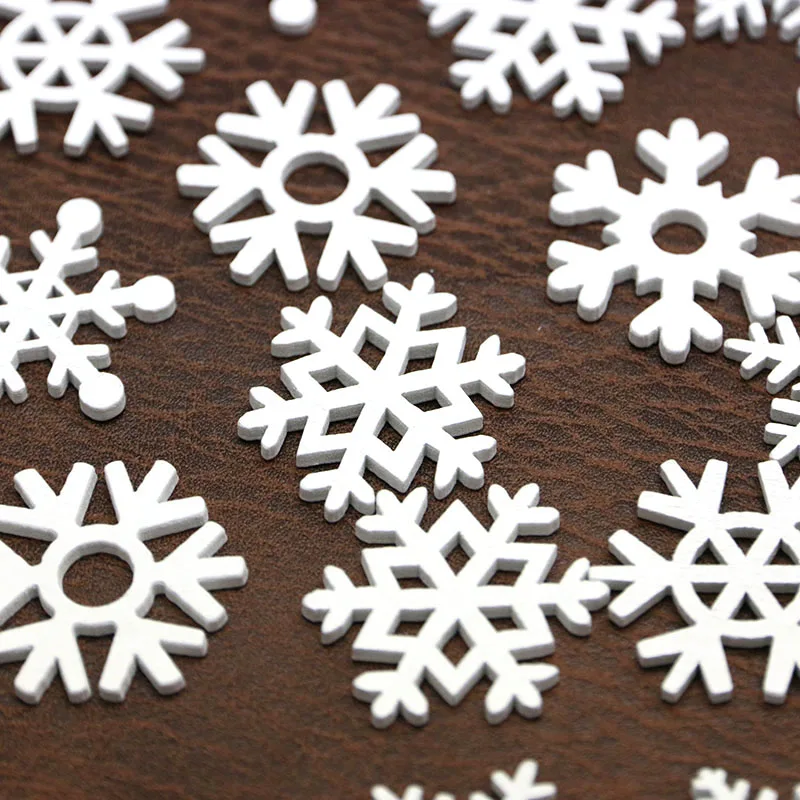 

(50pcs) White Mix Shape Wooden Snowflakes Christmas Ornaments Pendants New Year Decorations for Home