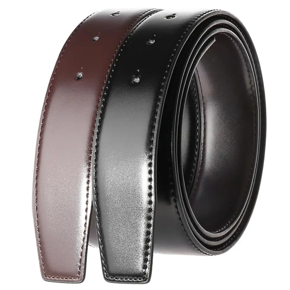 MEDYLA natural leather belt without buckle DIY assembly Use on both sides business belt for men Rotating metal buckle suit belt