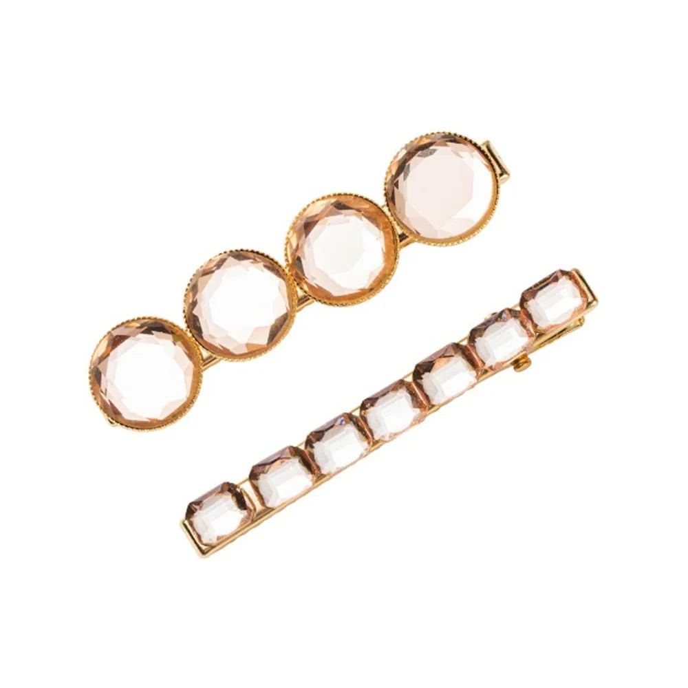 

2Pcs/Set New Luxury Women Shine Round Rectangle Crystal Barrettes Hair Clips Holder Headband Hairpins Fashion Hair Accessories