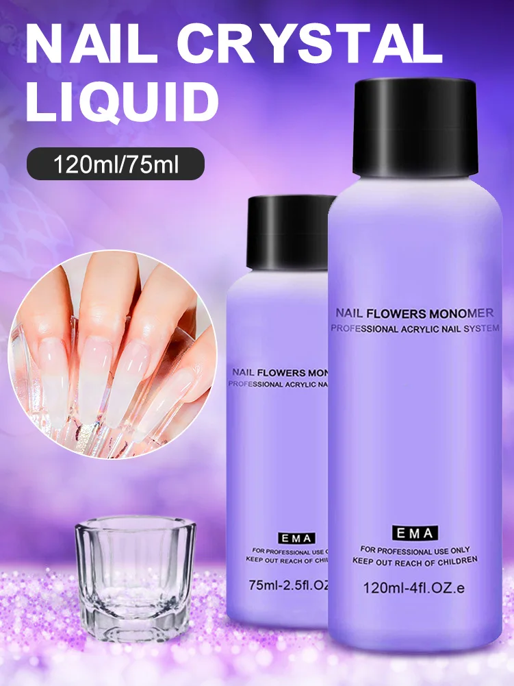 Nail Acrylic Liquid Monomer 75ml/120ml Nail Liquid Strong Adhesion Nail Extension Carving Non-yellowing Liquid Home Nail Salon