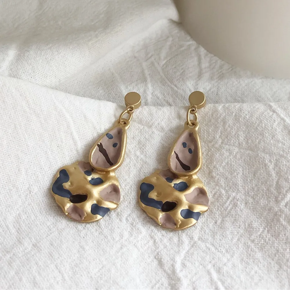 Корейские винтажные геометрические металлические висячие серьги с ручной