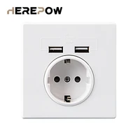 herepow 2021 wall power google home sockets grounded 16a eu standard electrical outlet with 2100ma dual usb socket charger port