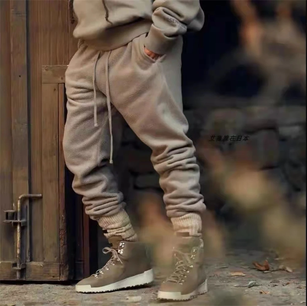 KANYE winter new tide ESSENTIALS rocking velvet trousers warm lace-up men's pants women high street sweatpants casual 1:1 | Мужская
