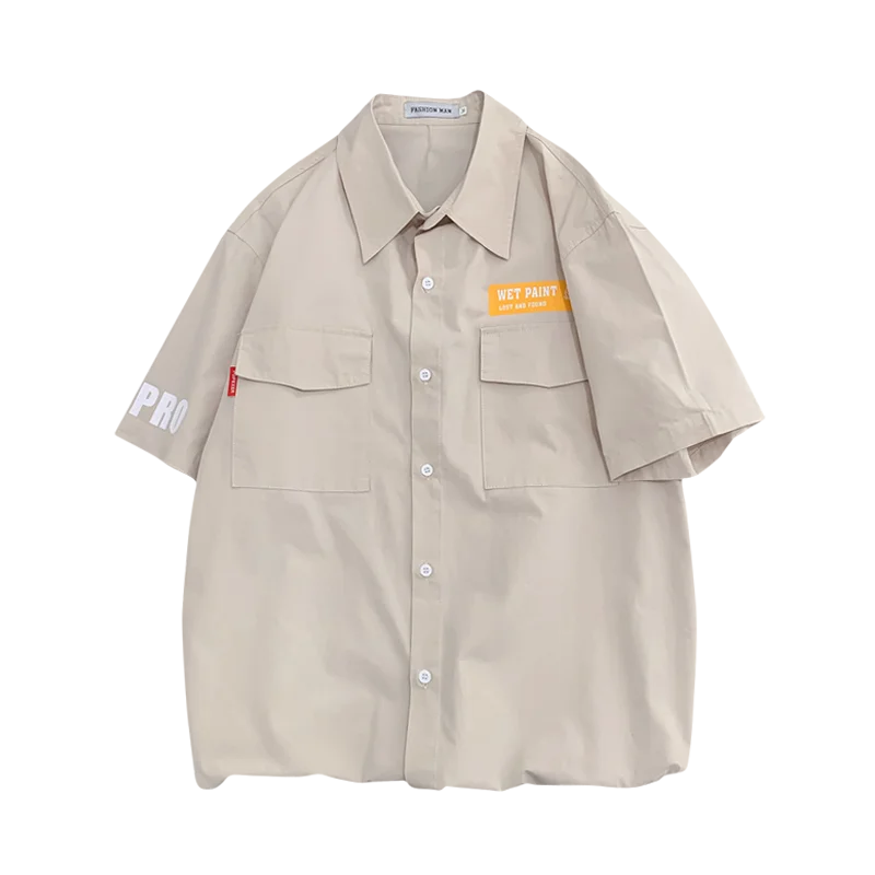 Мужская рубашка с коротким рукавом свободная повседневная Корея буквенным