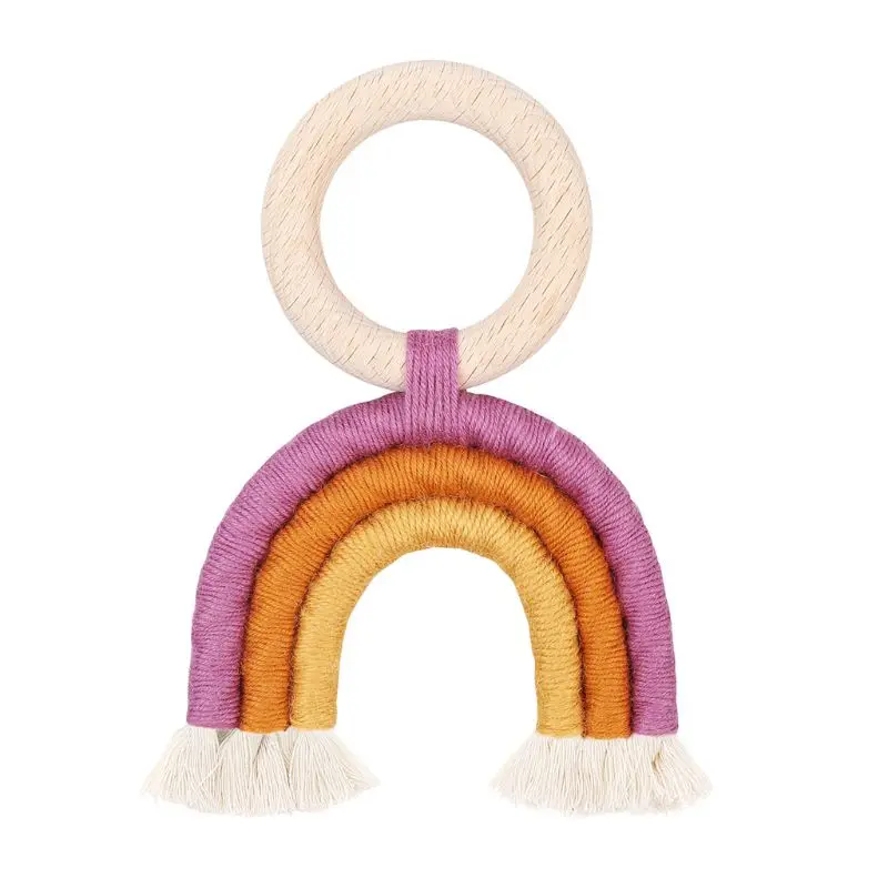 

Rainbow Teething Toys Safe Organic Wooden Ring Baby Wood Teether Nursing Toys