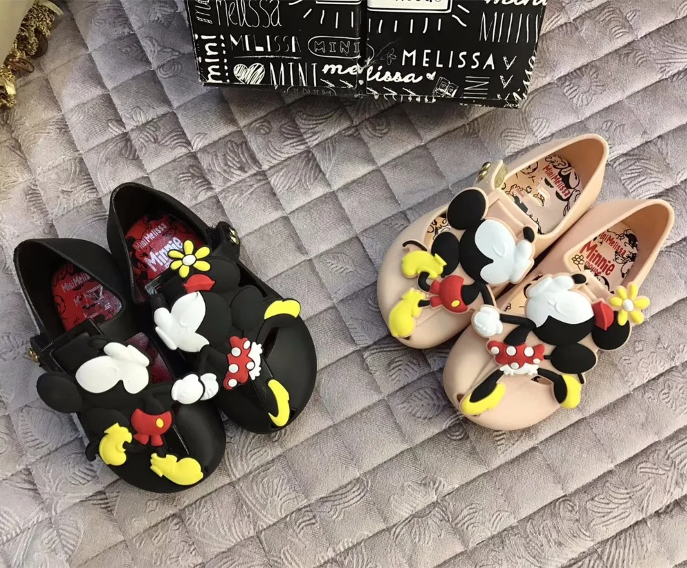 Mini Melissa/сандалии для девочек; коллекция года; Летняя обувь с рисунком Микки и Минни; прозрачная обувь; сандалии для девочек; нескользящие детские сандалии для малышей